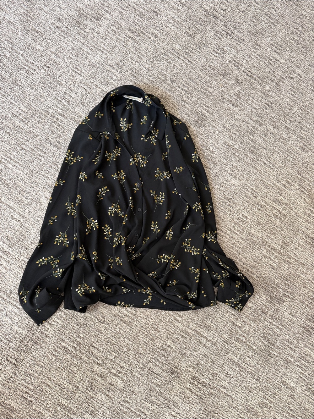 All in Favor Black Floral Lightweight Wrap with Yellow Accents